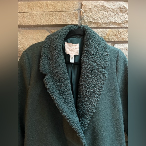 Anthropologie Hutch Colorblocked Sherpa-Trimmed Coat Green XS - Picture 5 of 14